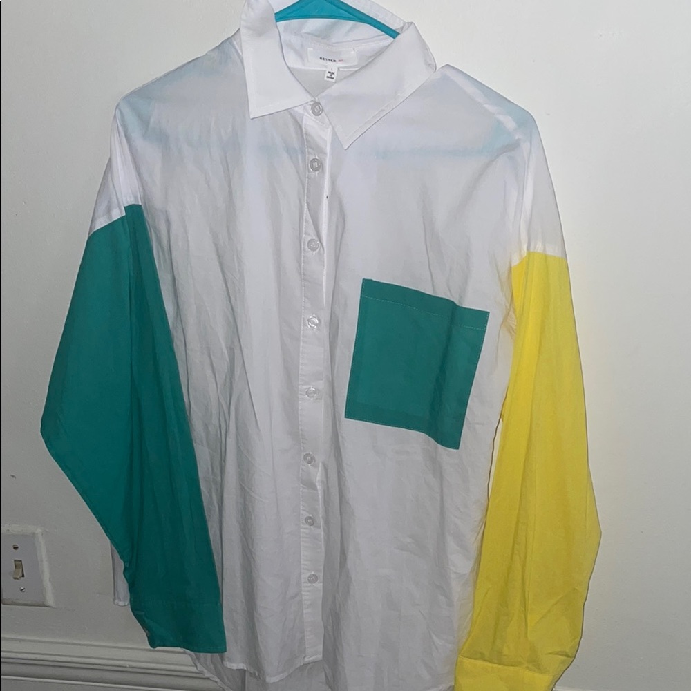 Better Be Casual Button Down Shirt White and Green
